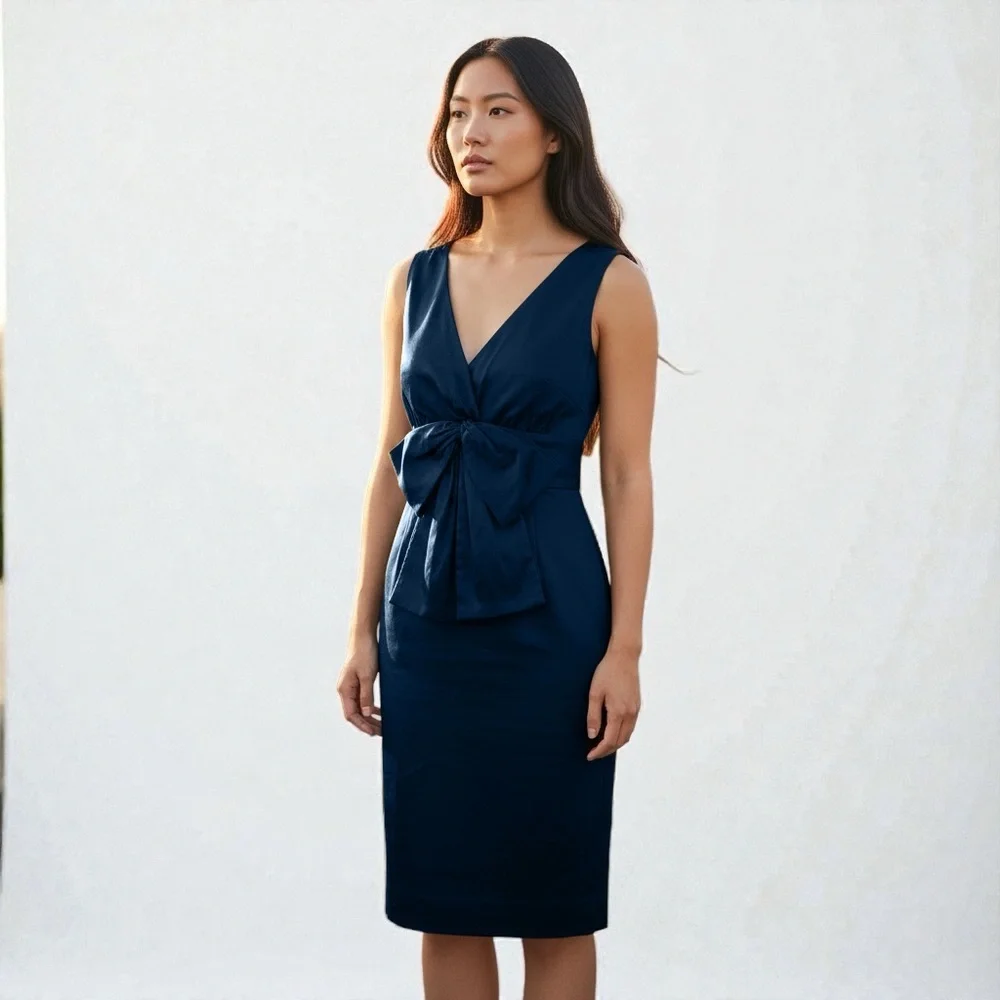 Kate Spade | Navy Bow-Front Midi Dress Size 2‎ Cocktail Holiday Party Shift